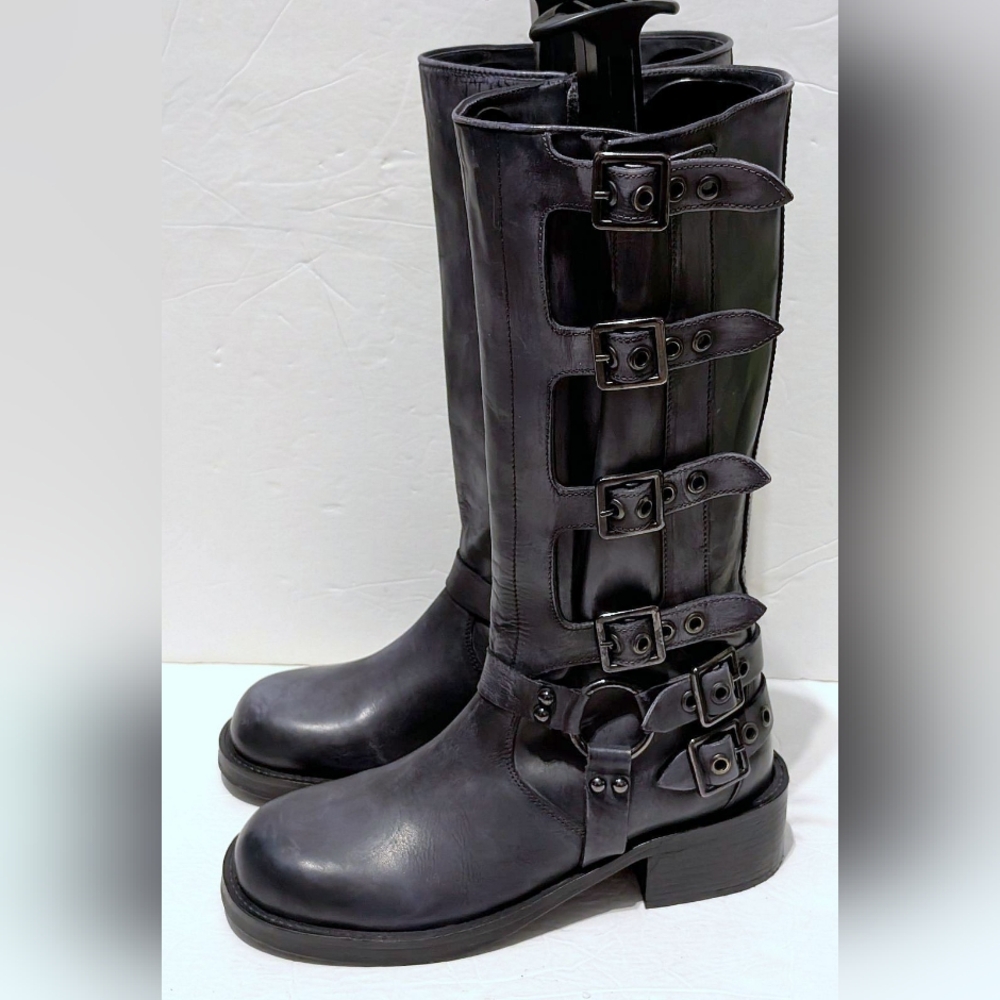 Vintage Foundry Co. Constance DISTRESSED GREY LEATHER Boots #7.5 VFL346